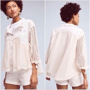 Hei Hei Anthropologie Jacket‎ Lace Eyelet White Lightweight Bohemian Size S EUC